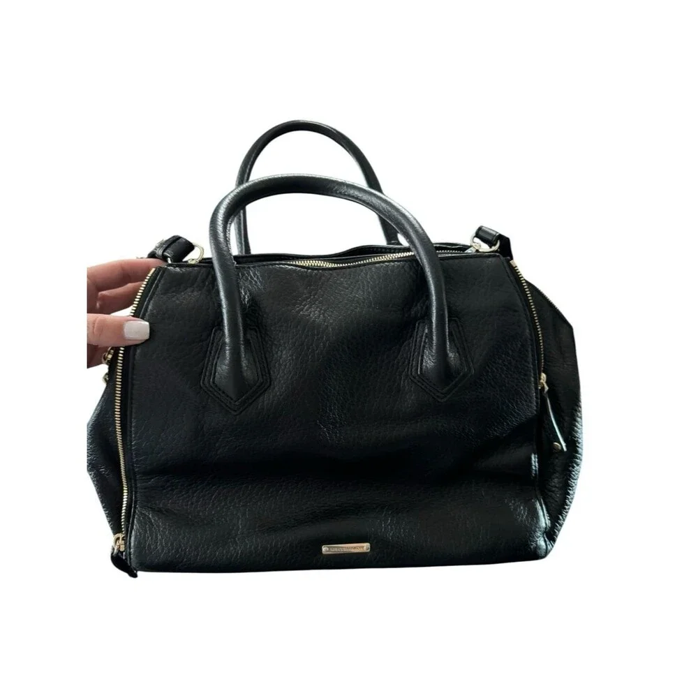 Rebecca Minkoff Black Pebbled Leather Perry Satchel Tote